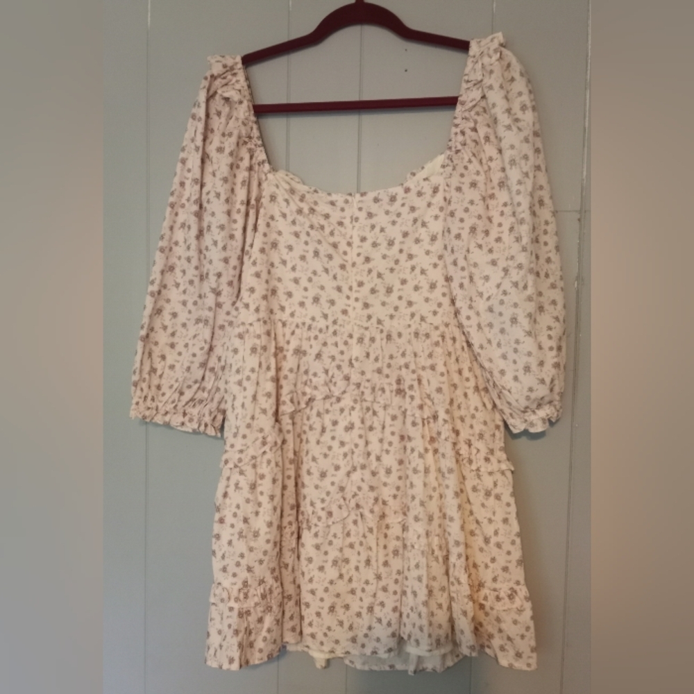NWT Storia Puff Sleeve Cream & Pink Floral Dress Size Large - Picture 5 of 9